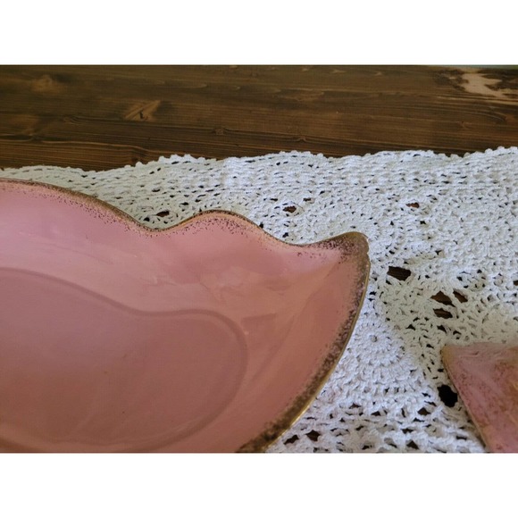 Vintage Gilner USA Pottery Pink and gold console bowl And Candle Holders - Picture 9 of 9
